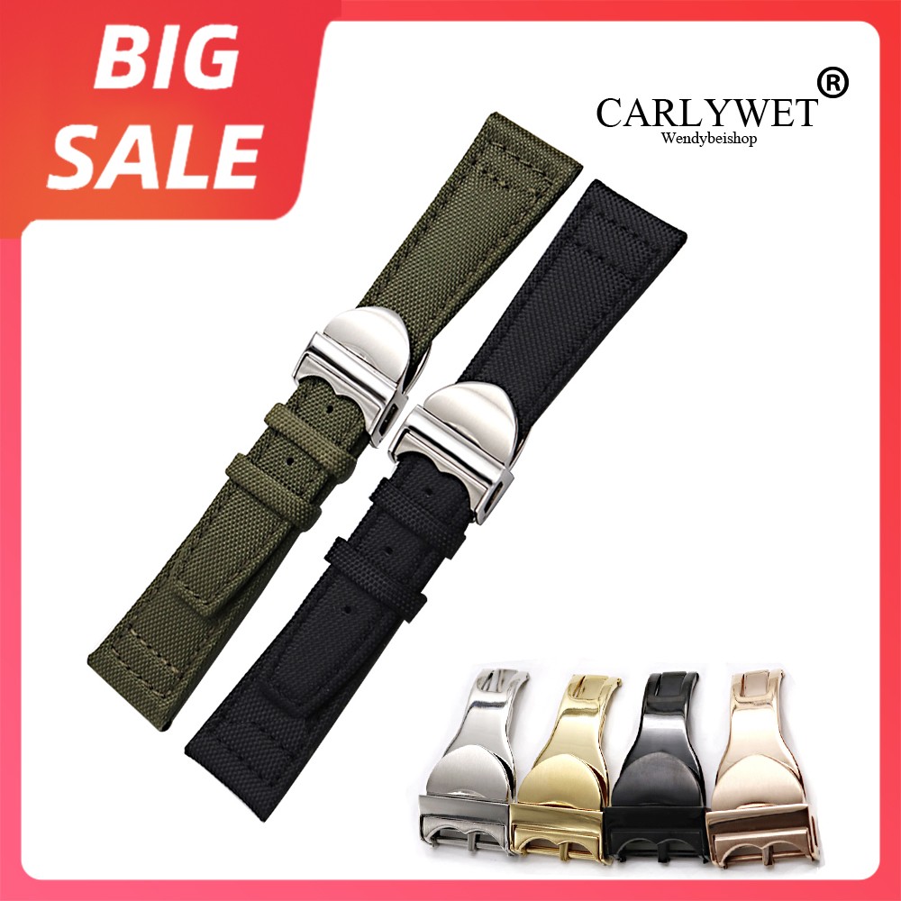 CARLYWET - Leather Watch Strap, Premium Nylon Fabric, High Quality, Watch Strap with Tudor Deployment Buckle, 20, 21, 22mm