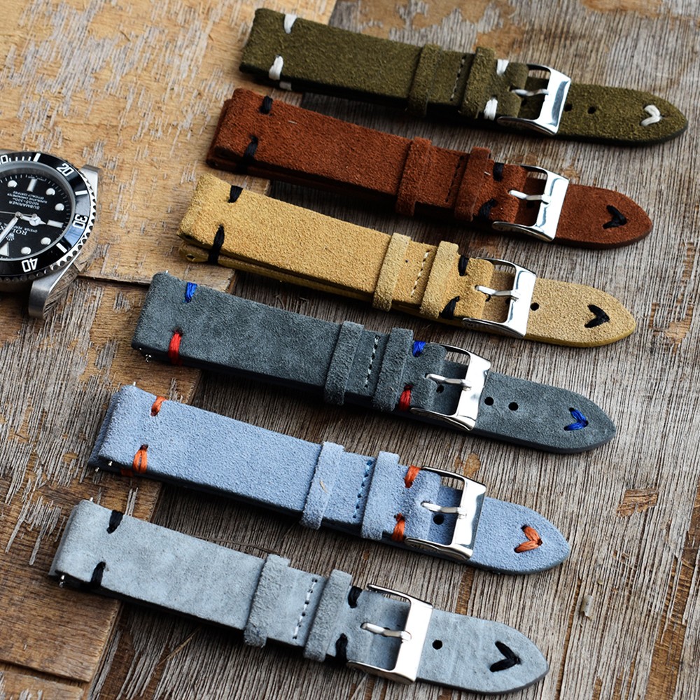 High Quality Suede Leather Antique Watch Straps Blue Watchbands Replacement Strap For Watch Accessories 18mm 20mm 22mm 24mm