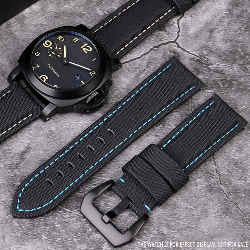 Nylon Fabric Leather Watchband For Panerai PAM01661 | 441 Marina Watch Strap Black Blue 22mm 24mm 26mm Strap Accessories Bracelets