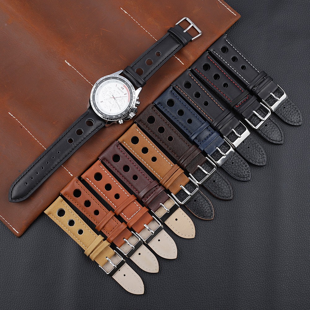 Onthelevel Leather Watchband 18mm 20mm 22mm 24mm Black Brown Coffee Racing Strap Handmade Stitching Quick Release Watch Strap