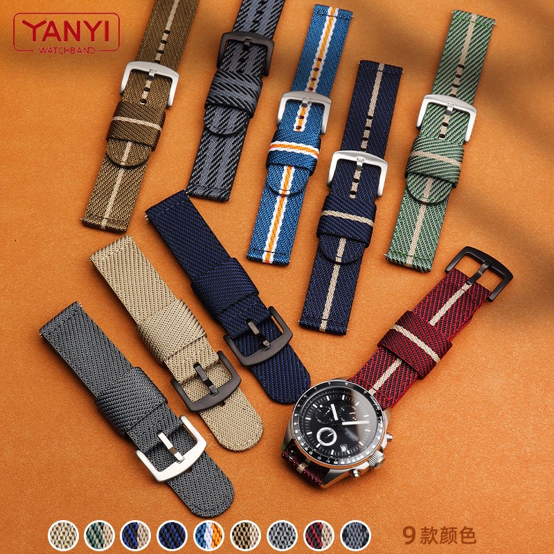 Senior Nylon Watchband 18mm 19mm 20mm 21 22mm 23mm 24mm Dark Blue Watch Strap Quick Release Bar Waterproof Bracelet Wrist Band