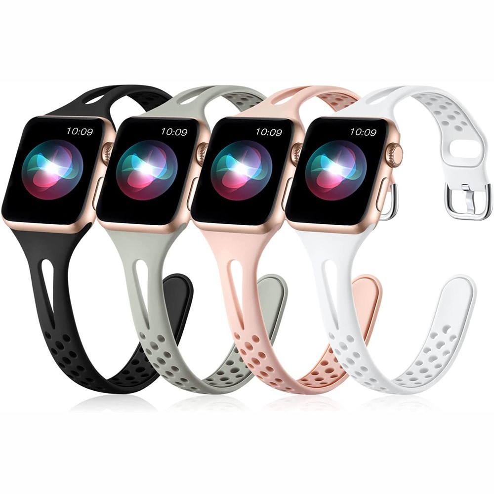 4pcs/pack Strap for Apple Watch SportBand 44mm 42mm 45mm 40mm 38mm 41mm for iWatch Series 7 SE 6 5 4 3 2 1, Breathable Slim Band