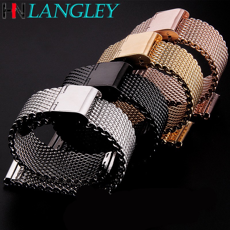 Fine Mesh Watch Strap Stainless Steel Milanese Strap Mesh Wristband 1.0 Wire Buckle Watch Strap Accessories 18mm 20mm 22mm 24mm