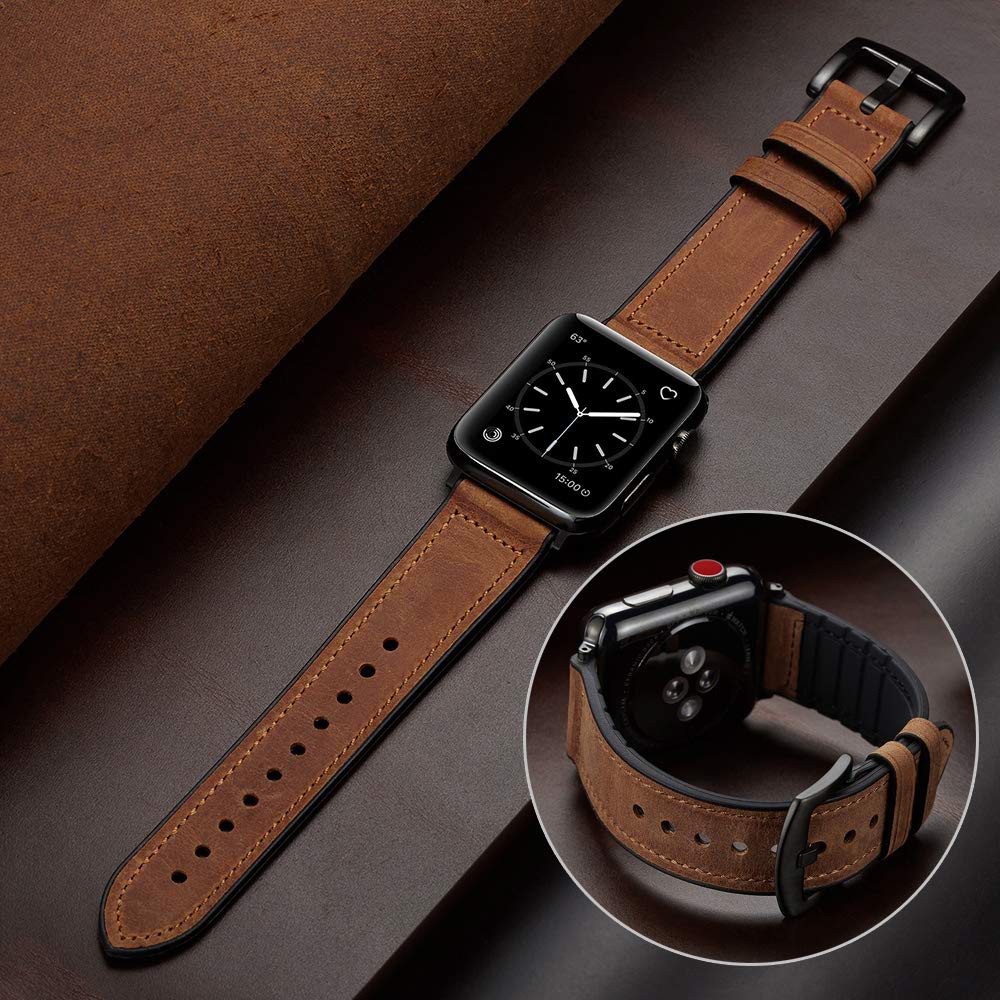 Silicone leather strap for apple watch, 44mm 40mm strap for iwatch 38mm 42mm, Apple watch series 6 5 4 3 SE 2 1 watch band