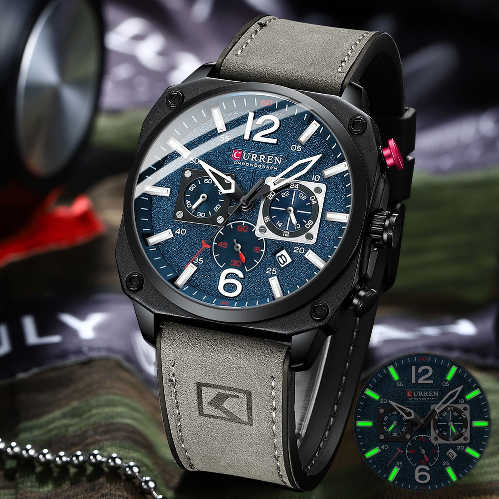 CURREN New 8398 Men's Watch Fashion Waterproof Male Multifunction Chronograph Leather Watch Six Needle Calendar Quartz Watches