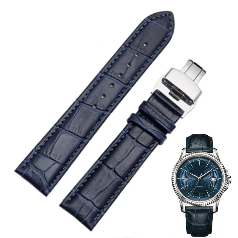 Fashion Genuine Leather Men Women Watchband Crocodile Texture Strap Wrist Watch Band 14mm 16mm 18mm 20mm 22mm Dark Blue