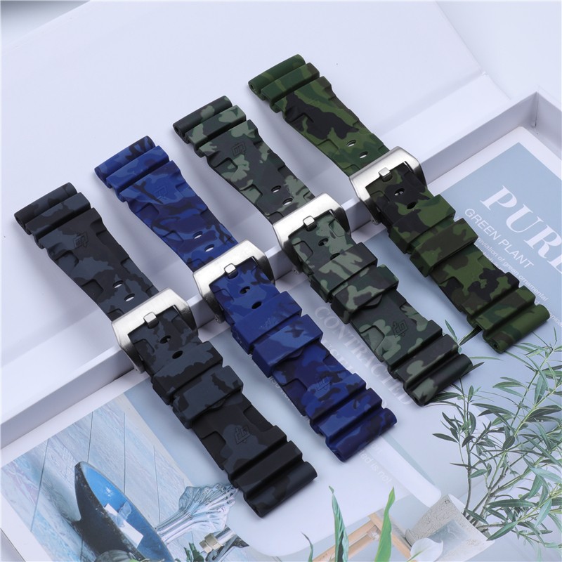 24mm 26mm Camouflage Colorful Silicone Rubber Watch Band Replacement For Panerai Watch Strap Waterproof Watchband Pin Buckle