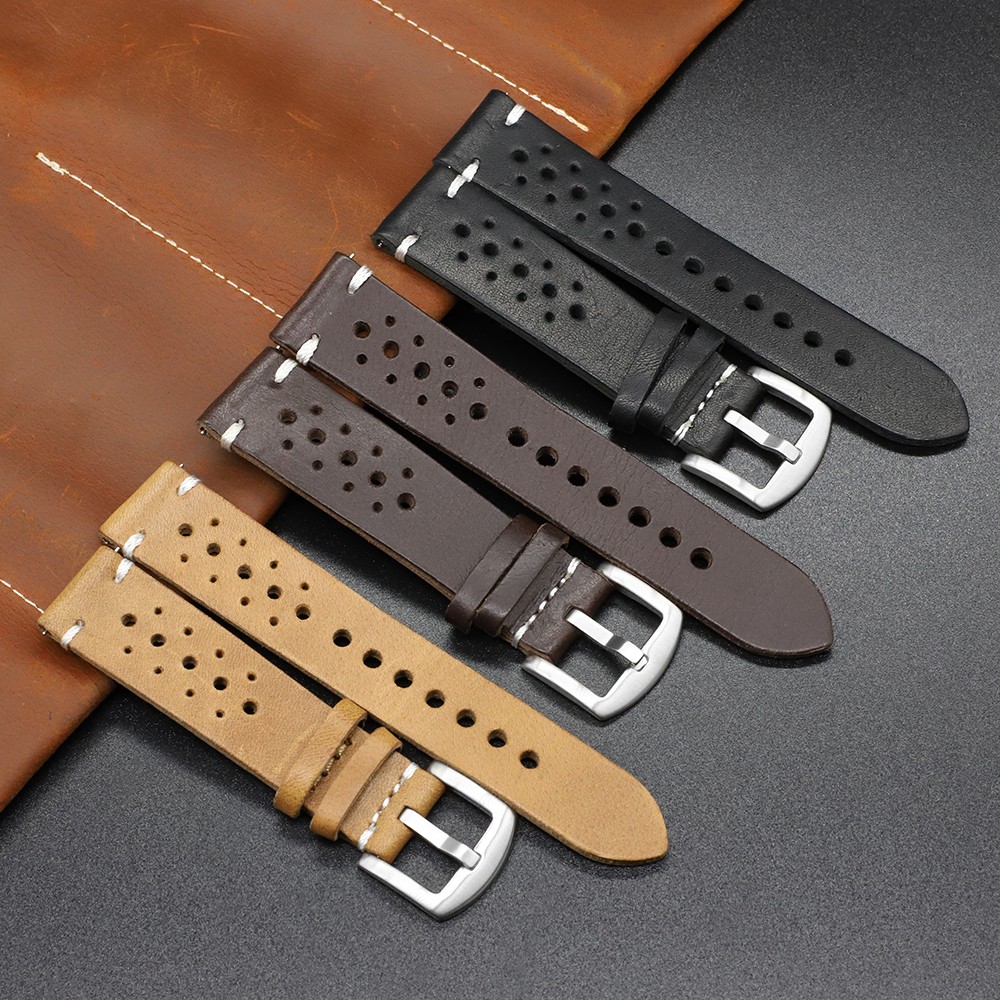 Genuine Leather Watch Band Black Brown Coffee Color Rally Watch Strap Replacement Watchbands 18mm 20mm 22mm