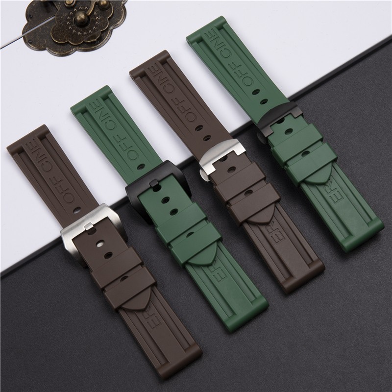 24mm Army Green Brown Silicone Rubber Watchband For Panerai Pam 111 368 389 351 441 Watch Strap Men Metal Clasp Accessories