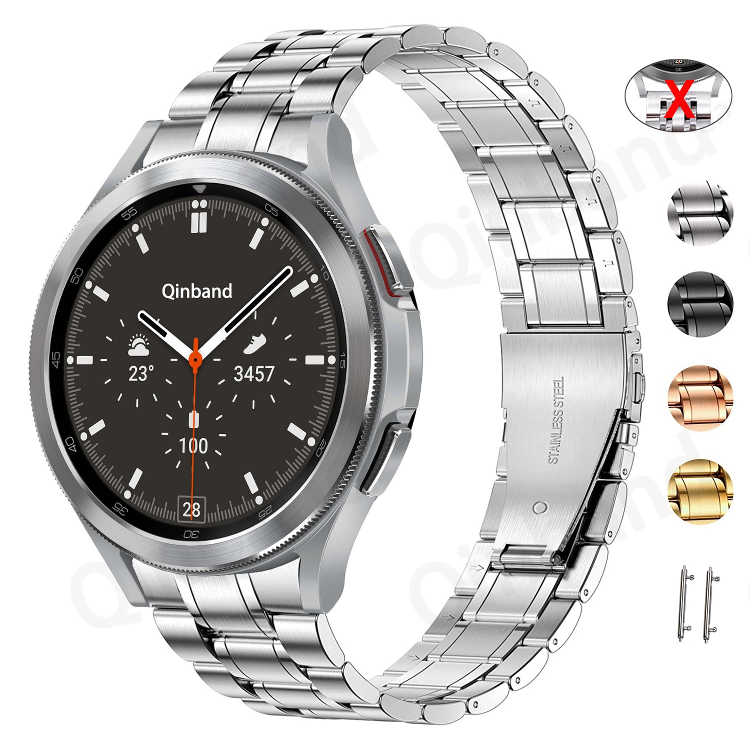 No Gaps Stainless Steel Strap For Samsung Galaxy Watch 4 Classic 42mm 46mm Compatible Galaxy Watch 4 Band Metal Luxury Bracelet