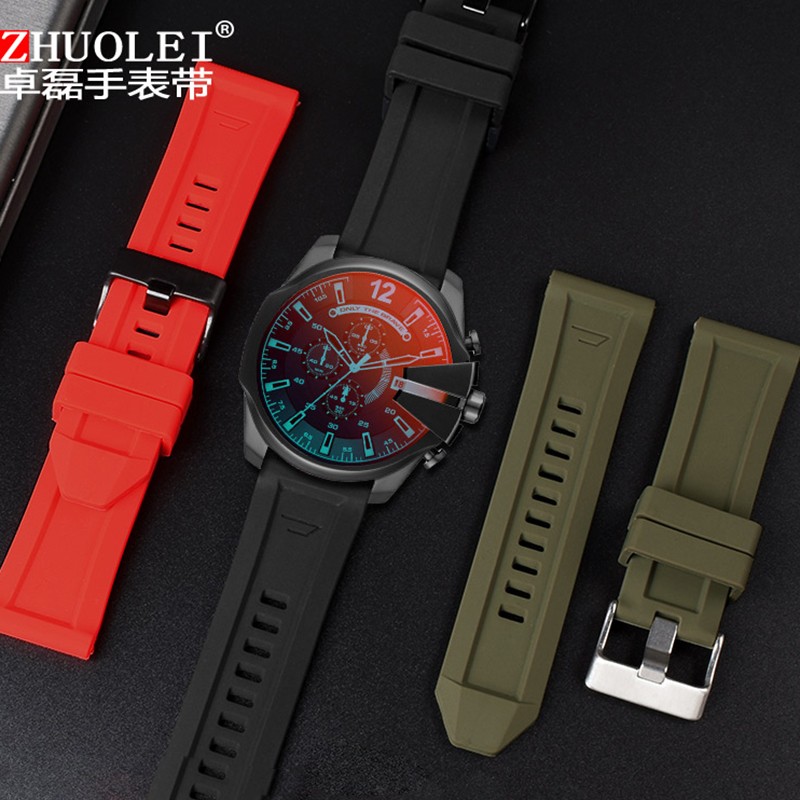 High quality silicone rubber watch band suitable for diesel dz4318/4323/4283/7315/4427 men waterproof soft big strap 24mm26mm