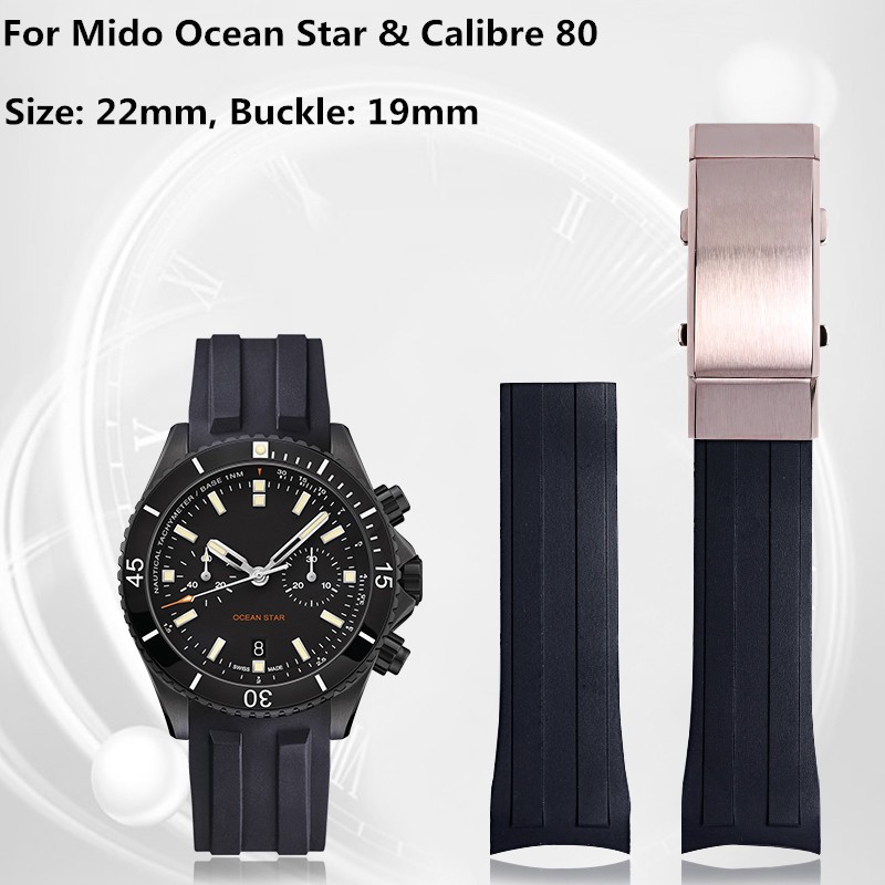 22mm Soft Silicone Rubber Watch Band Ocean Star Caliber 80 Folding Slider Buckle Watchband For Mido Strap Chain Accessories