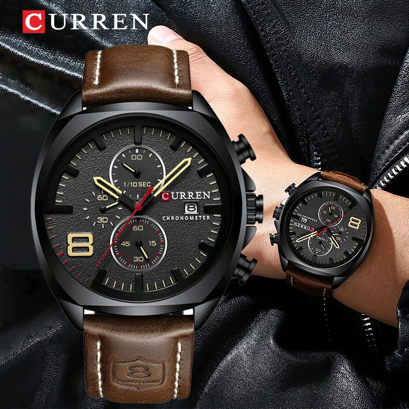 CURREN Fashion Business Men Leather Watches Analog Quartz Watch Men Sports Military Waterproof Dropshipping Male Wristwatch