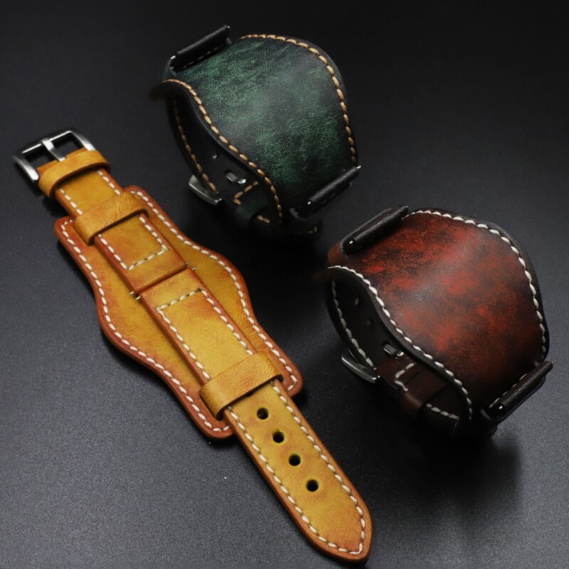 Onthelevel 20mm 22mm Watchband Leather Watch Strap Dark Green Leather Wristband Free Remove Tool Watch Accessories #D