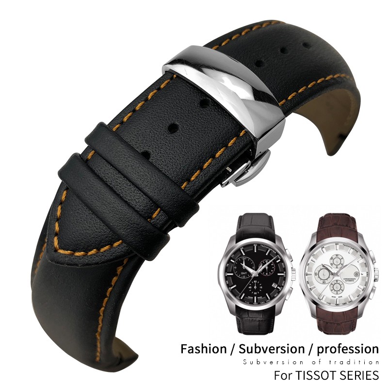 22mm 23mm 24mm Curved End Genuine Leather Watchband Fit For Tissot T035617 Cowhide Watch Strap Butterfly Clasp Bracelets Men