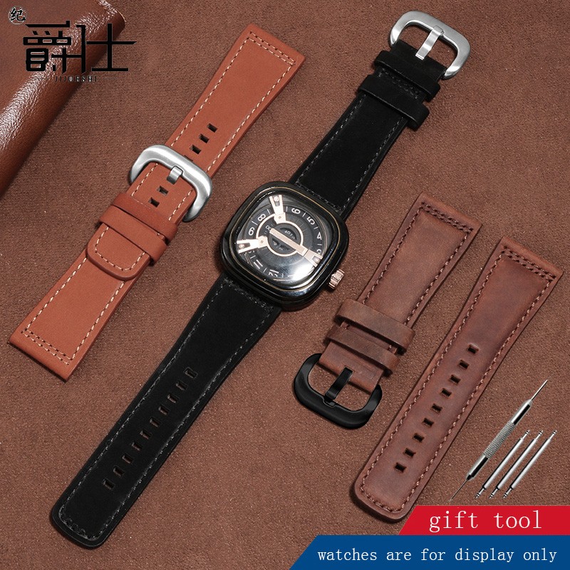 Frosted Genuine Leather Watchband 28mm Black Brown Strap Replacement Strap for S2 M2 P3 T2 Series Retro Watch Series