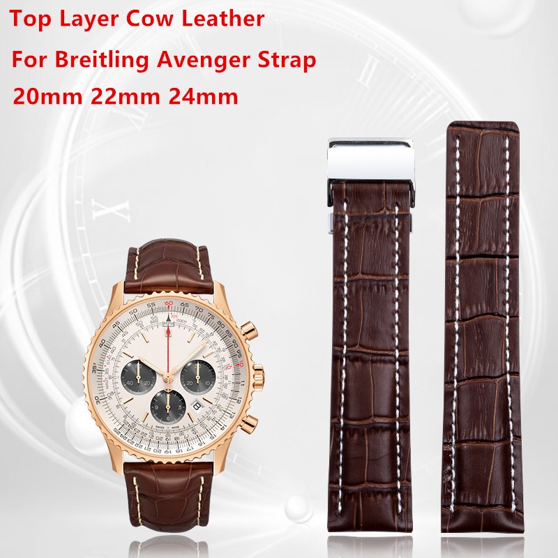 Soft calfskin watch strap 20mm 22mm 24m band for Breitling watchband avenger/navitimer premier bracelet folding buckle