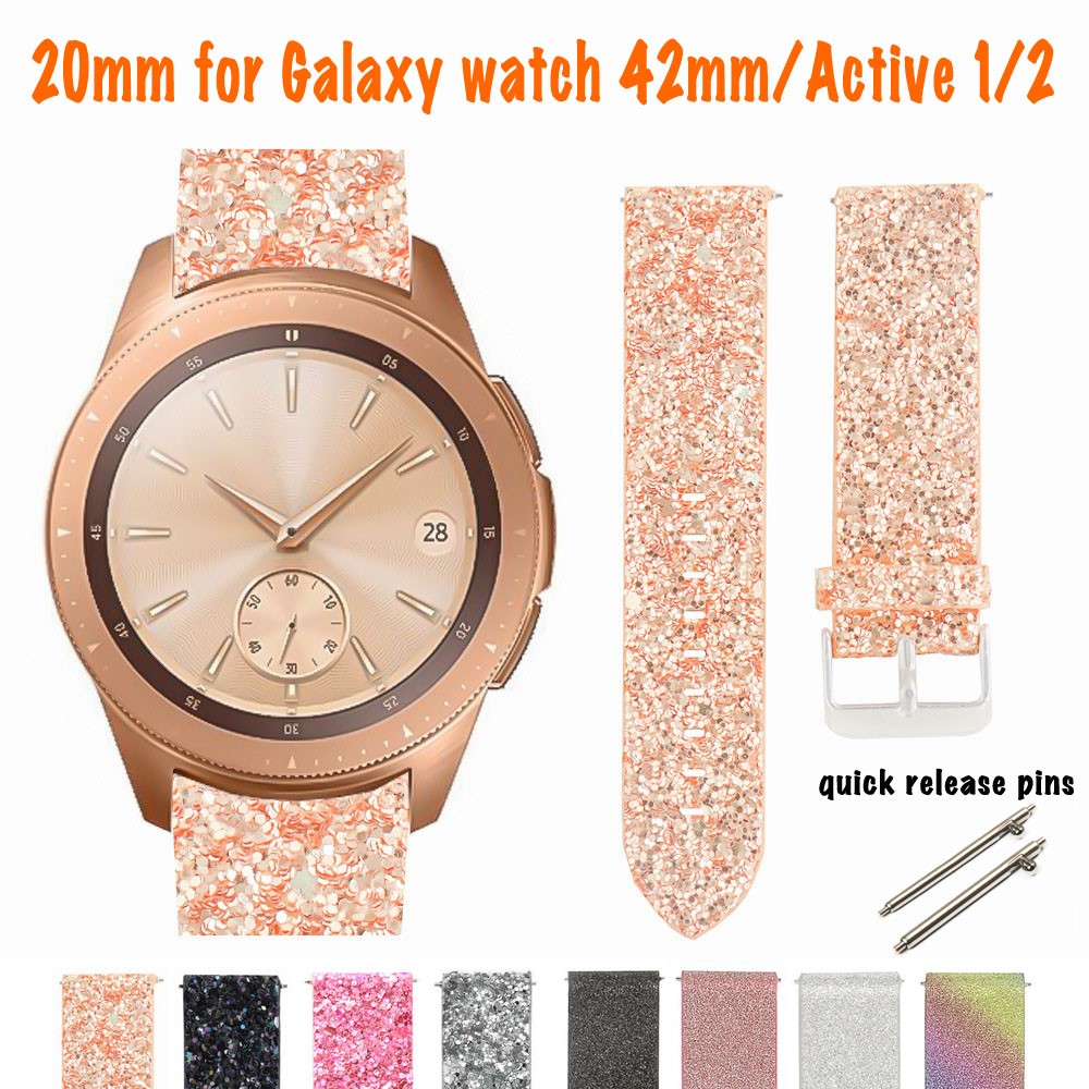 Samsung Galaxy Watch 42mm Smart Watch Strap Leather Strap For Galaxy Watch Active 2 Bling Replacement Glitter Watchband Bracelet