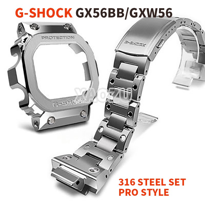 XAOZU Watchbands and Bezel for GX56BB GXW-56 Metal Strap Pro Style Case Frame with Tools 316 Stainless Steel Black Silver Gold