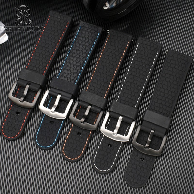 Men's and Women's Silicone Watch Straps, Water Resistant, Flat, Handmade, Rubber, Pin Buckle, Fashion, Comfortable, 18, 20, 22, 24mm