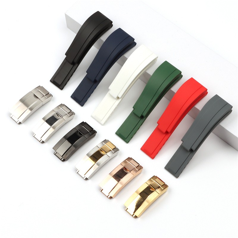 High Quality 20mm Natural Soft Silicone Rubber Watch Strap For Rolex Watch Band Daytona Submariner GMT Bracelet OYSTERFLEX Folding Clasp