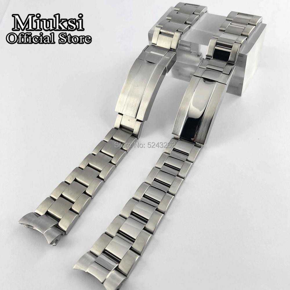 Miuksi 20mm 316L Solid Stainless Steel Watch Band Folding Buckle Mens Strap