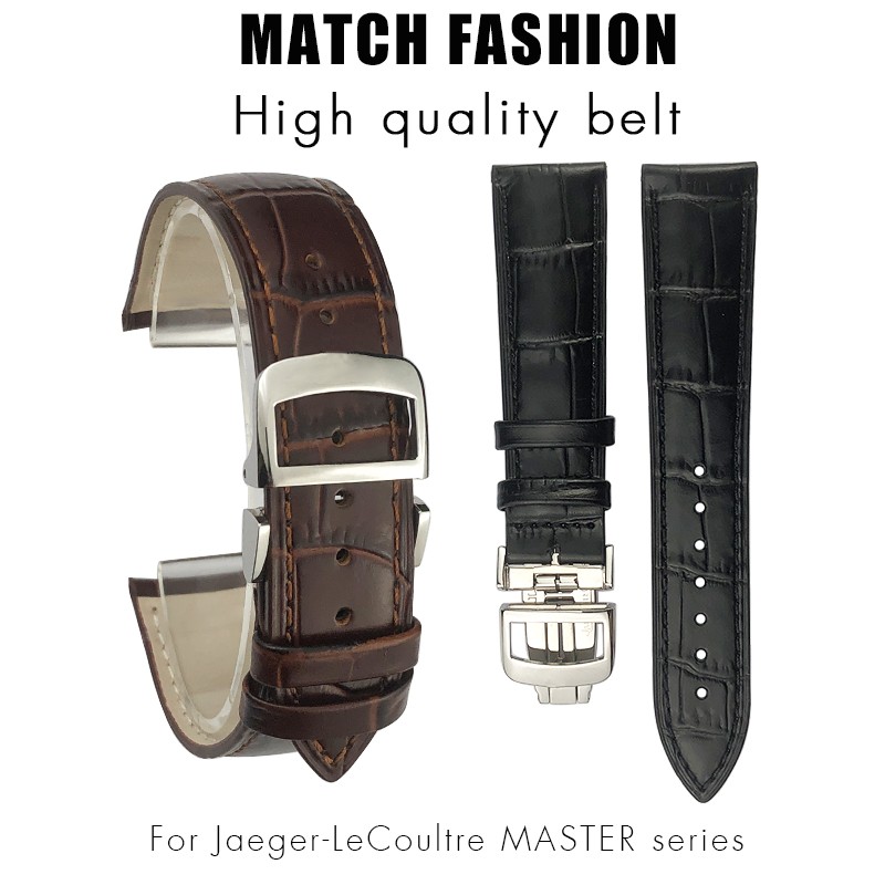 20mm 21mm Cowhide Leather Watchband Fit For Jaeger-LeCoultre Master Watch Strap Soft Black Brown Blue Leather Bracelets Folding Buckle