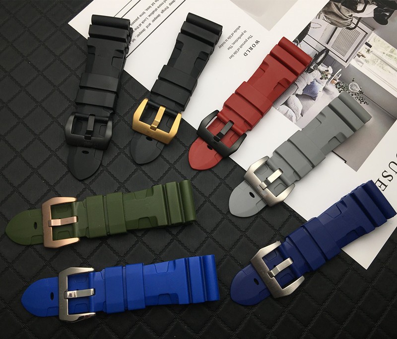 22mm 24mm 26mm Silicone Black Green Blue Red Gray Rubber Watch Band Replacement for Panerai Strap Watch Band Watchband Pin Buckle