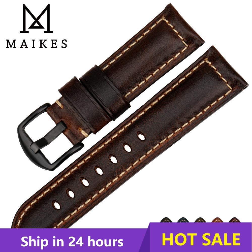 MAIKES Watch Watch Accessories 18mm-26mm Brown Vintage Oil Wax Leather Watch Band For Samsung gear s3 fossil watch strap