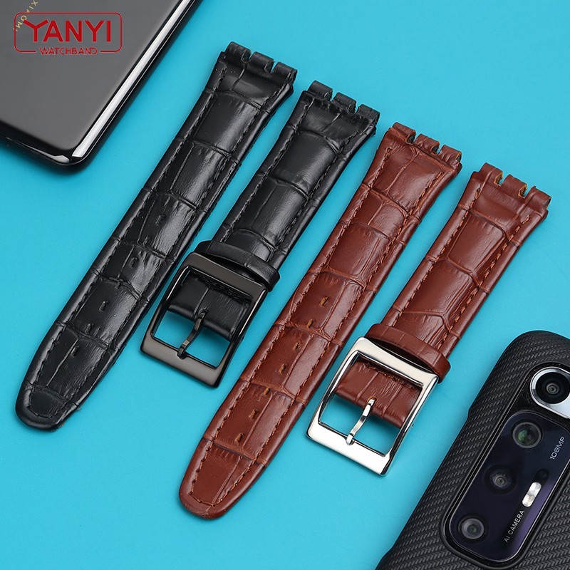 Genuine leather watch strap for swatch watchband 17mm 19mm serrated interface wrist band men women sport leather bracelet