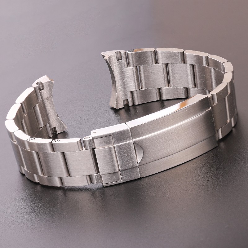 20mm 316L Stainless Steel Watches Bracelet Silver Brushed Metal Curved End Replacement Link Deployment Clasp Watch Strap