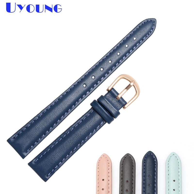 Women's Genuine Leather Watch Band, 14mm, 16mm, 18mm, 20mm, Soft, Simple, Leather, Blue