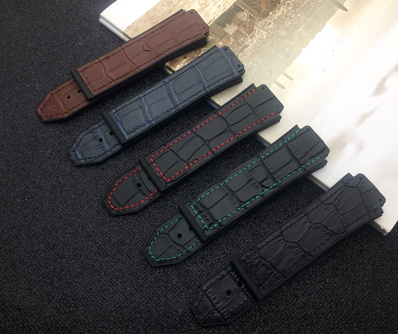 Black Brown Blue 25*19mm Italy Leather Rubber Silicone Watchband for Hublot Strap for Big Bang Strap Watch Band Fusion F1 Logo on