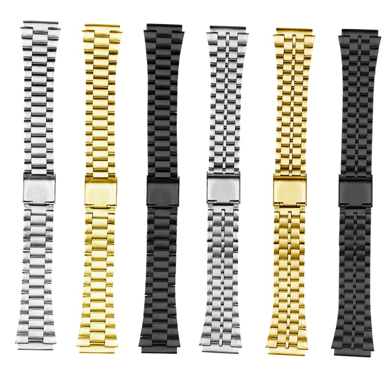 Casio Metal Wristband A158 / a159 / A168 /a169/b650 /aq230/ 700 Small Gold Watch Accessories Mouth18mm Convex Black Bracelet