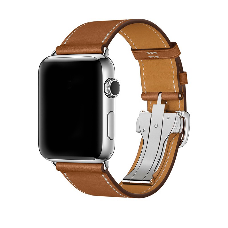 URVOI Deploy Buckle Band for Apple Watch Series 7 6 SE 5 4 3 21 Single Round Strap for iwatch 40 44mm Swift Leather Band Strap