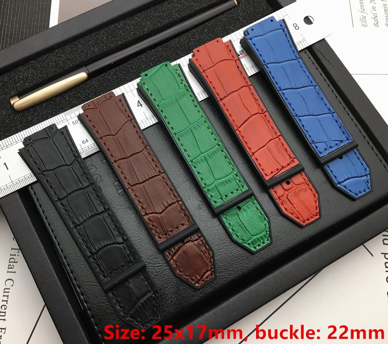 25*17mm Real Cow Leather With Rubber Silicone Watchband Watch Band For Hublot Strap For Big Bang Accessories Belt Buckle Logo On