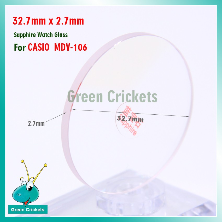 High quality sapphire watch glass replacement part 32.7mm x 2.7mm sapphire watch glass for Casio MDV-106