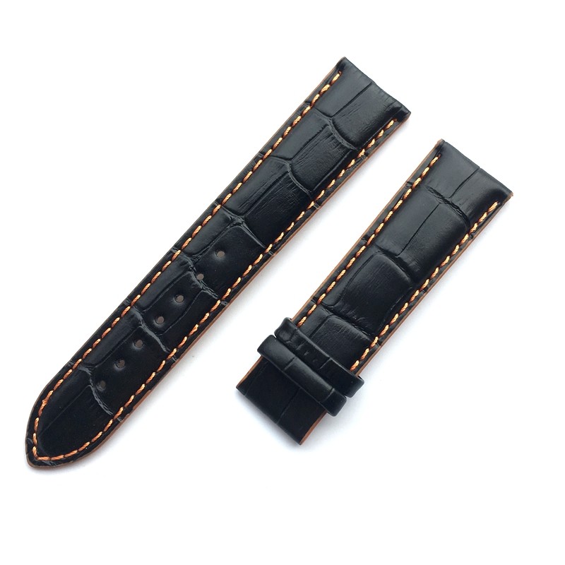 22mm Leather Watch Band for Mido Multifort M005 Series M005930 Stitches Strap Men Black with Orange Bracelet