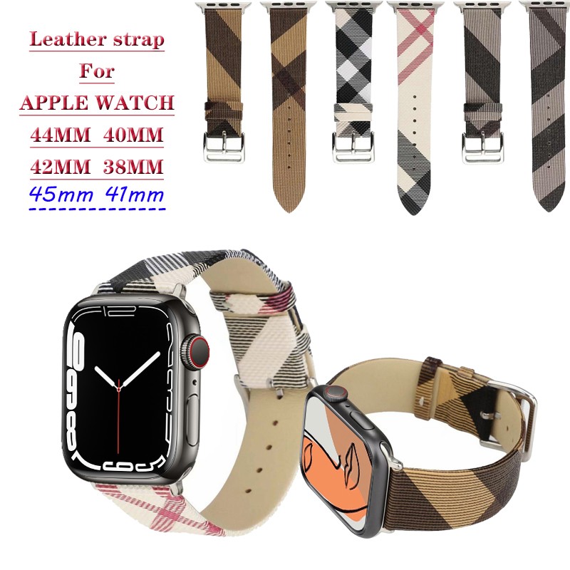 Plaid Pattern Strap for Apple Watch Band 40mm 44mm 42mm 38mm Genuine Leather Wristband Strap Bracelet iwatch Series 3 4 5 6 SE