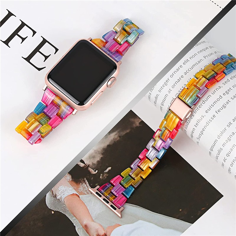 slim resin strap for apple watch band 45mm 41mm 44mm 40mm 42mm 38mm korea woman strap bracelet watchband iwatch serie 7 6 se 5 4