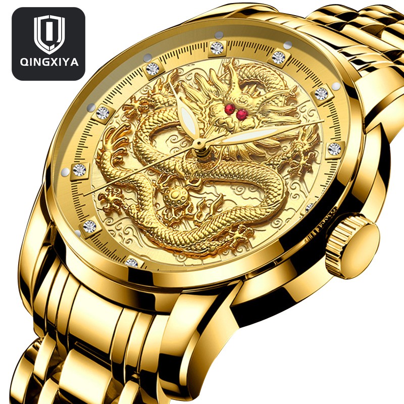 QINGXIYA Men Watch Stainless Steel Luxury Brand Watch Gold Quartz Watch Waterproof Luminous Sport Wristwatches Relogio Masculino