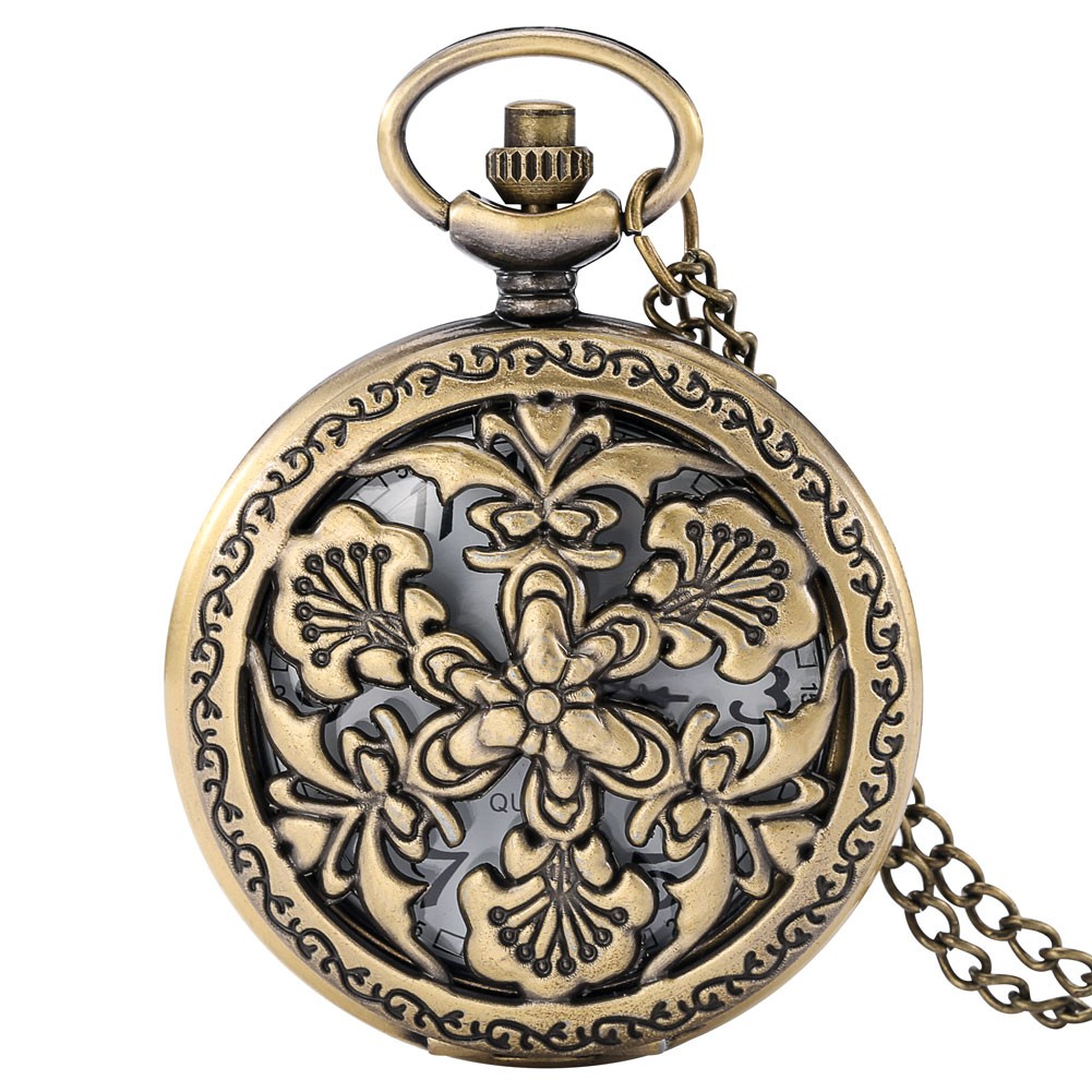 2022 New Arrivals Vintage Bronze Hollow Style Men's Quartz Pocket Watch Unique Commemorative Movement Man Watches Gift for Husband