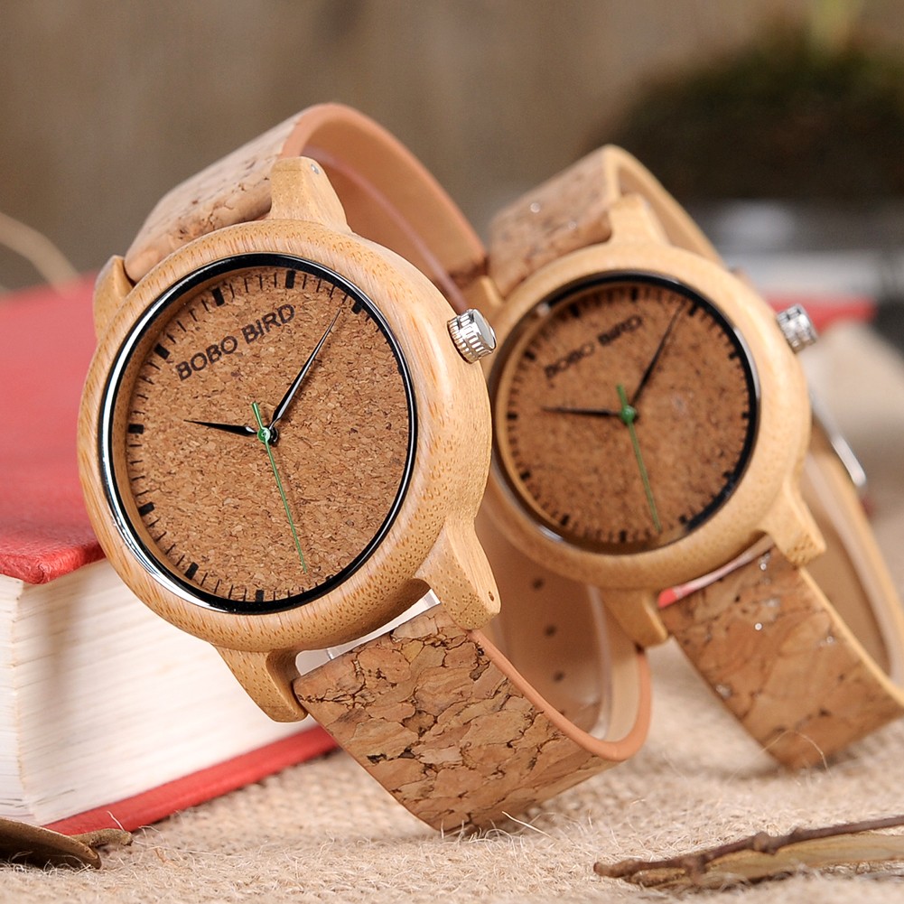 BOBO Bird Couple Watches Lovers Wooden Watches Handmade Cork Strap Fashion Bamboo Quartz Man Wristwatch Customized Logo