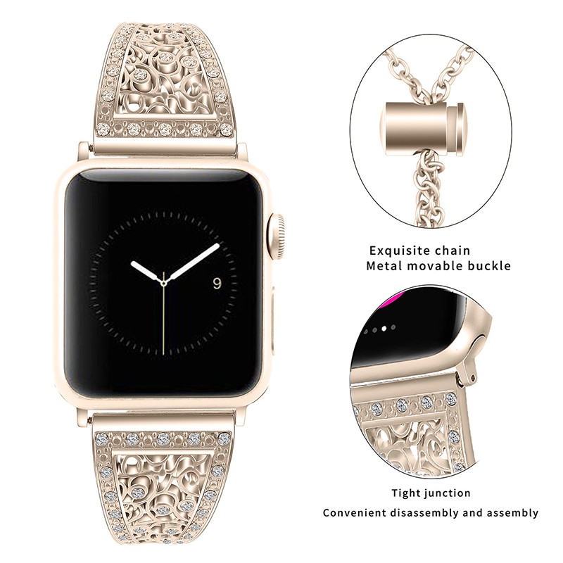 Metal Diamond Bracelet for iWatch Series SE7654 Stainless Steel Band 38mm 40mm 41mm 42mm 44mm 45mm Flower Pattern Women's Strap