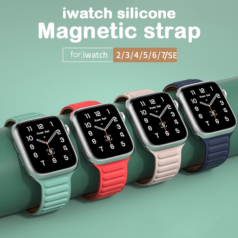 Silicone Link Loop Strap for apple watch band 44mm 40mm 41mm 45mm 42mm 38mm Magnetic Rubber Bracelet iWatch Series 7 6 SE 5 4 3