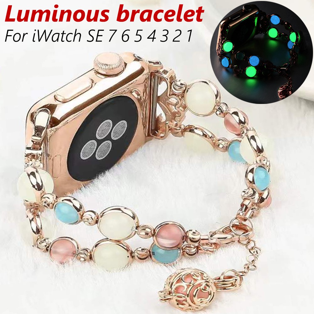 Luminous Beads Bracelet for Apple Watch 7 41mm 45 40 44mm Women Fashion Jewelry Strap for iWatch Series 7 6 SE 5 4 3 38mm 42mm