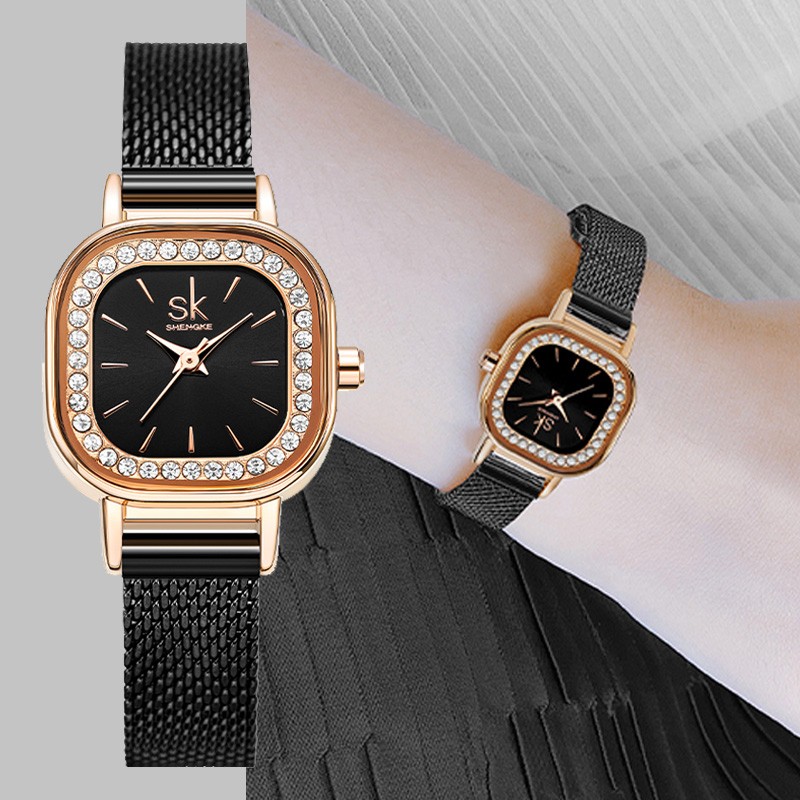 Fashion Women Simple Wristwatch Rhinestone Dial Decoration Quartz Movement Watches for Women Holiday Gifts Stainless Steel Wristwatch