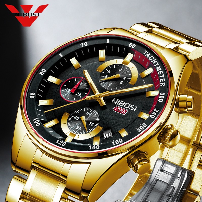 NIBOSI Fashion Men's Watches Top Brand Luxury Quartz Wrist Watch Gold Watch Men's Watch Waterproof Chronograph Relogio Masculino