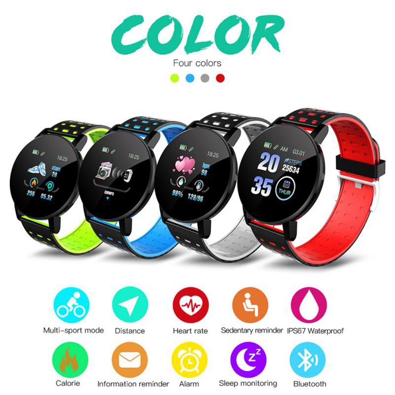 Smart Watch Blood Pressure Men Watch Round Message Reminder Fitness Tracker Smartwatch Women Bracelet for IOS Android 119 Plus