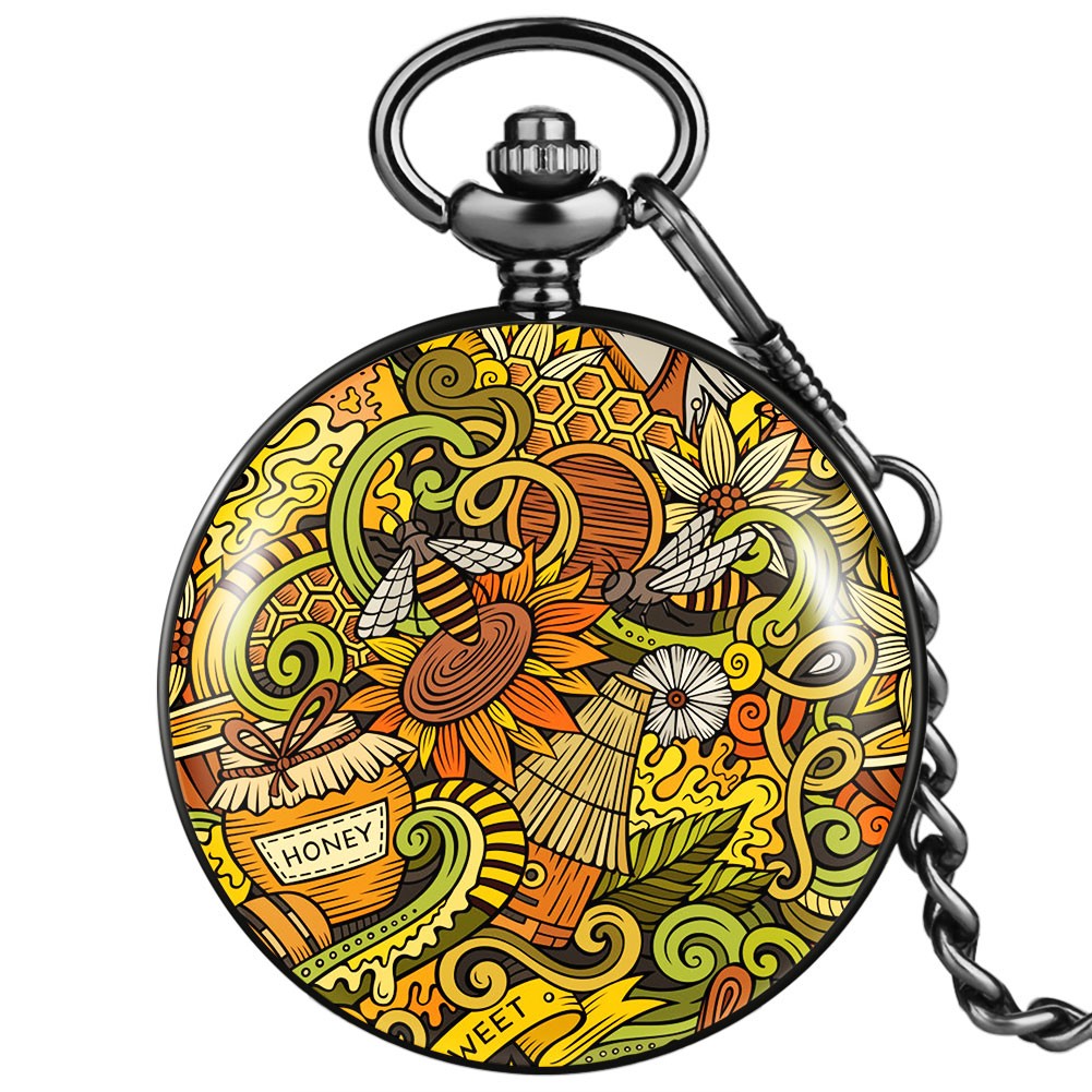 New Souvenir Birthday Gift Men Women Quartz Pocket Watch With Thick Chain Personality Honeycomb Style Fashion Unisex Watches